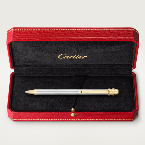 Santos de Cartier ballpoint pen Small model, brushed metal, palladium and gold finishes