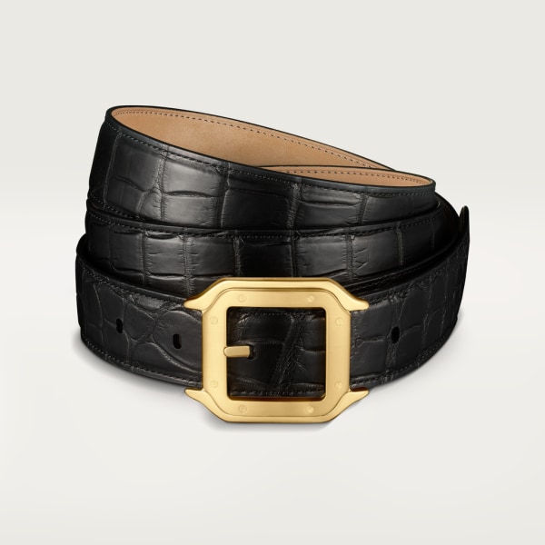 Belt, Santos de Cartier Black crocodile skin, gold-finish buckle