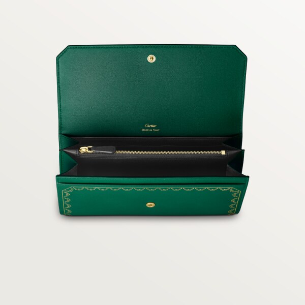 International Wallet with Flap, Guirlande de Cartier Green calfskin, golden finish