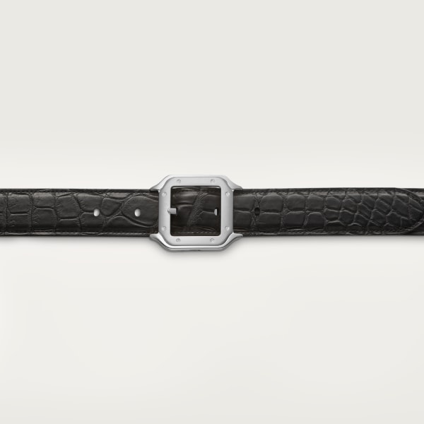 Belt, Santos de Cartier Black crocodile skin, palladium-finish buckle