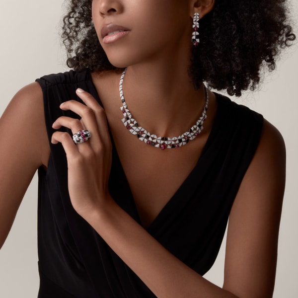 Beautés du Monde ring, rubellite, paved White gold, rubellite, onyx, diamonds