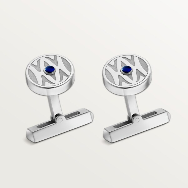 Double C de Cartier silver logo cufflinks Sterling silver , palladium finish, synthetic blue spinel.