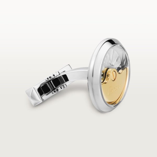 Oscillating weight cufflinks Palladium-finish sterling silver, solid gold, sapphire crystal
