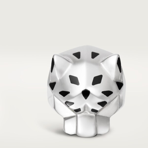 Panther-head décor cufflinks Sterling silver, lacquer, palladium finish
