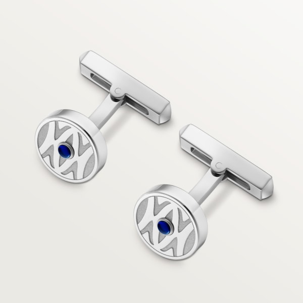 Double C de Cartier silver logo cufflinks Sterling silver , palladium finish, synthetic blue spinel.