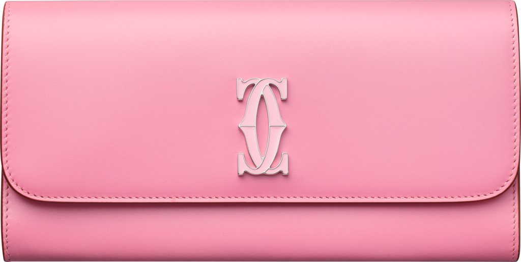 International wallet with flap, Double C de CartierTwo-tone pink/pale pink calfskin, palladium and pale pink enamel finish