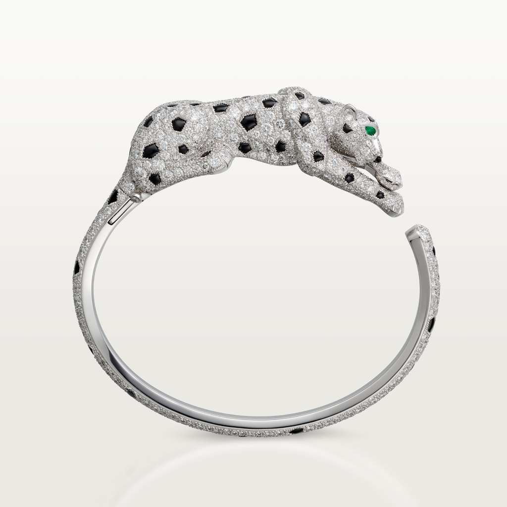 Panthère de Cartier bracelet, paved White gold, emeralds, onyx, diamonds