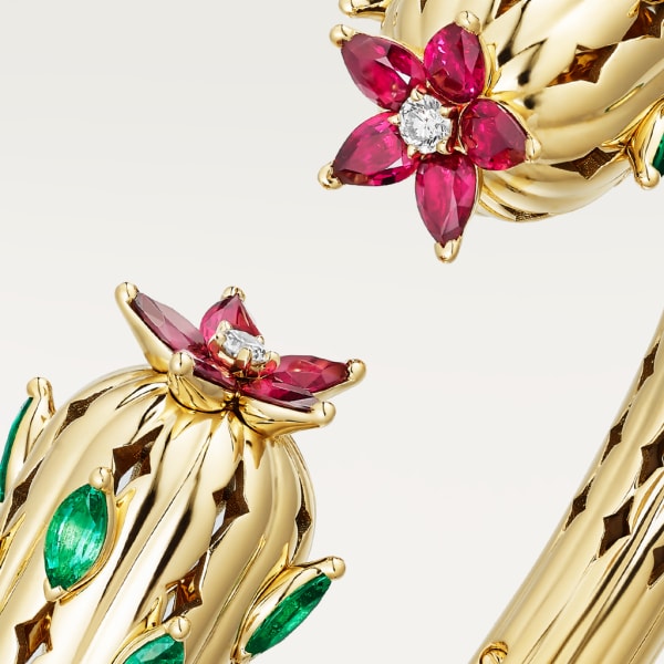 Cactus de Cartier bracelet, emeralds, 2 diamonds Yellow gold, emeralds, rubies, diamonds