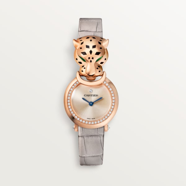La Panthère de Cartier watch Small model, quartz movement, rose gold, diamonds, leather