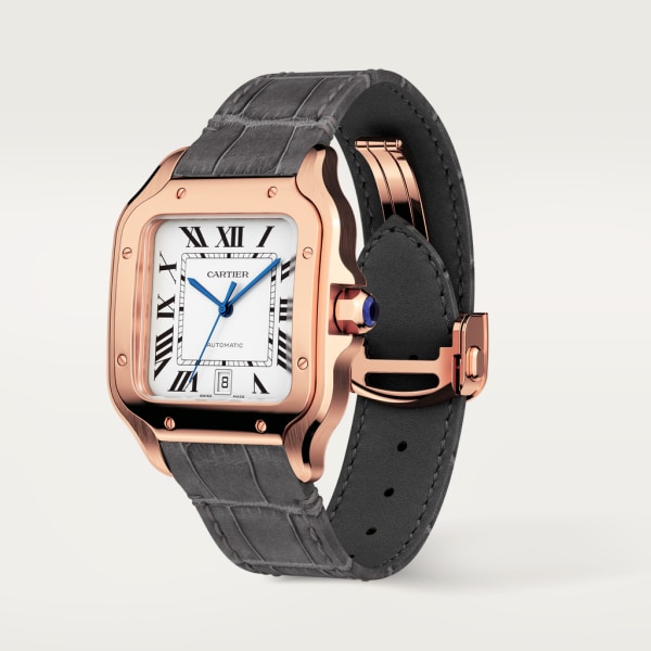 Santos de Cartier watch Large model, automatic movement, rose gold, 2 interchangeable leather bracelets