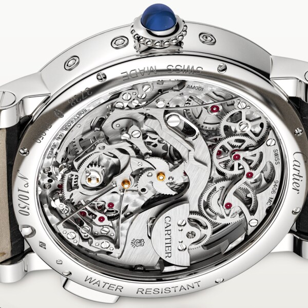 Rotonde de Cartier Grande Complication Skeleton watch 45mm, automatic movement, platinum, leather