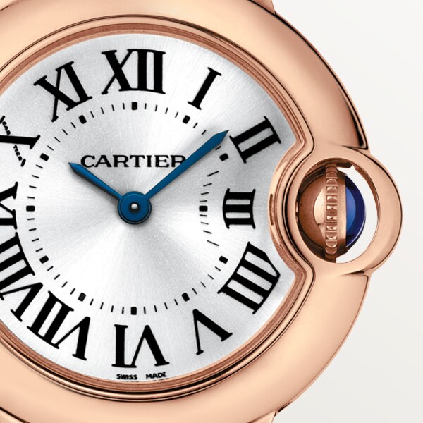 Ballon Bleu de Cartier watch 28mm, quartz movement, rose gold, leather