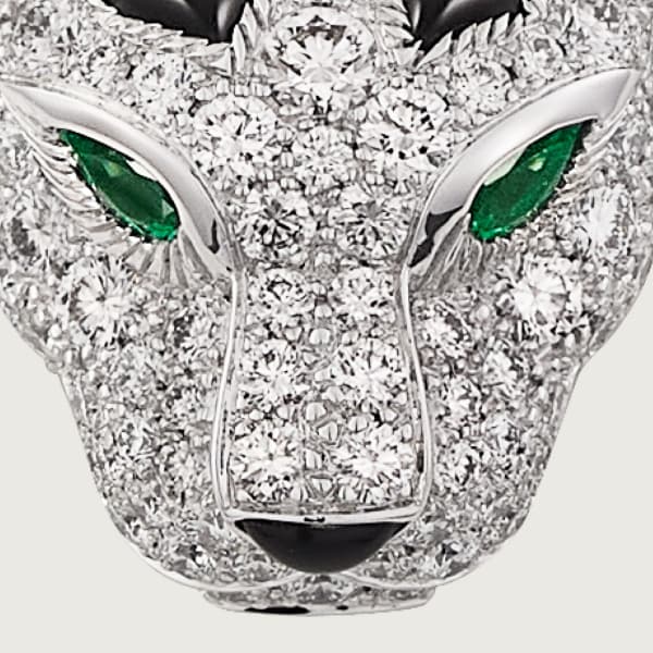 Panthère de Cartier pendant, paved White gold, onyx, emeralds, diamonds