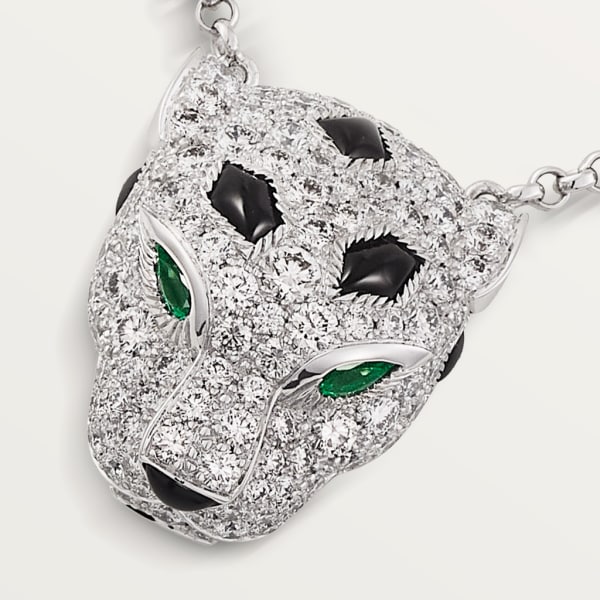 Panthère de Cartier pendant, paved White gold, onyx, emeralds, diamonds