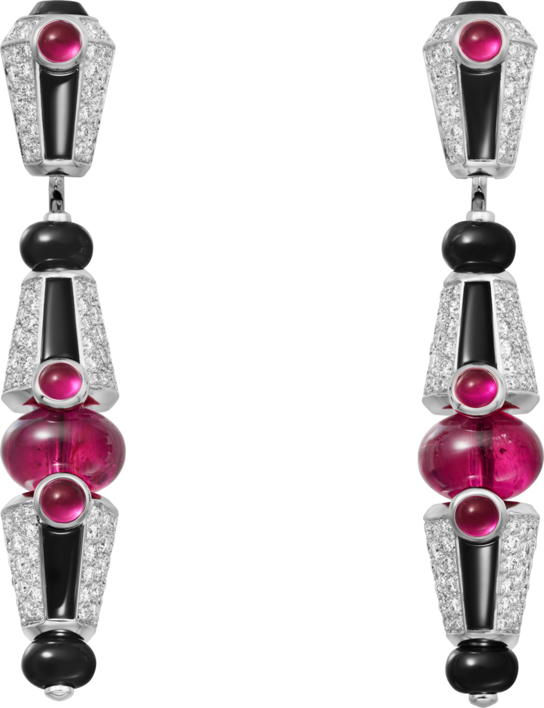 Beautés du Monde earringsWhite gold, rubellite, onyx, diamonds