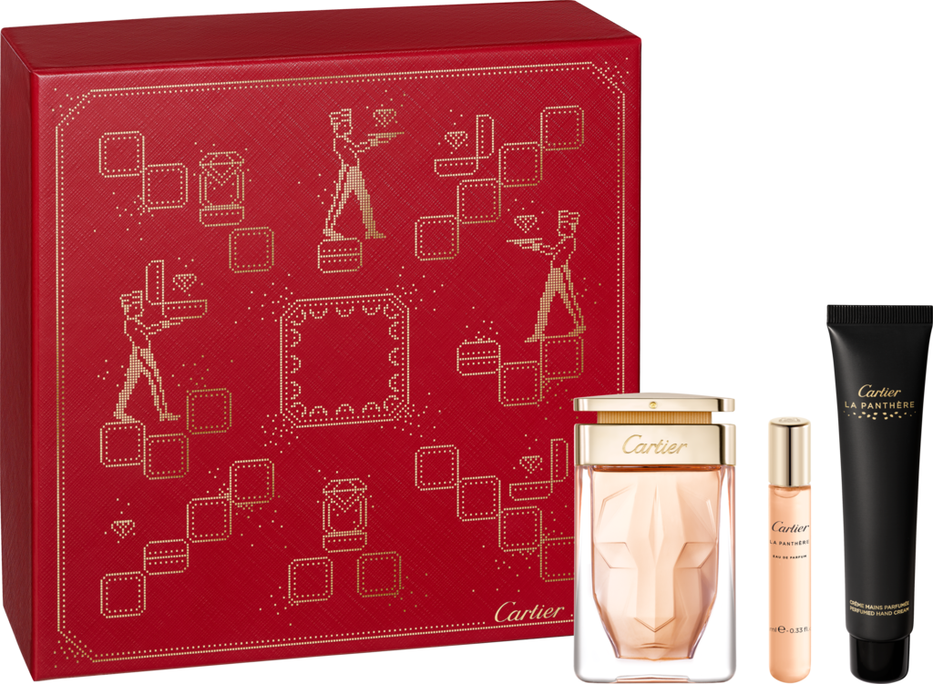 La Panthère gift set containing a 75 ml Eau de Parfum, 40 ml Hand Cream and a 15 ml Purse SprayGift set