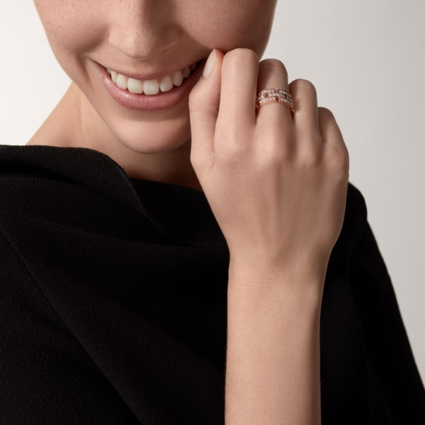 Maillon Panthère ring, three rows, semi-paved Rose gold, diamonds