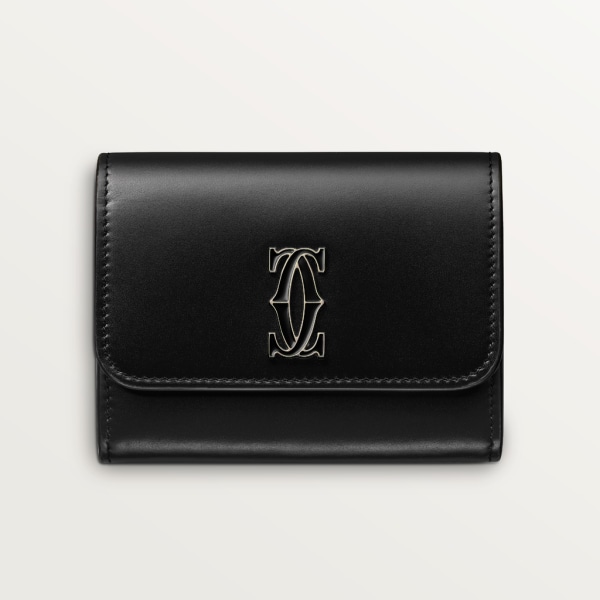 Mini wallet, C de Cartier Black calfskin, gold and black enamel finish