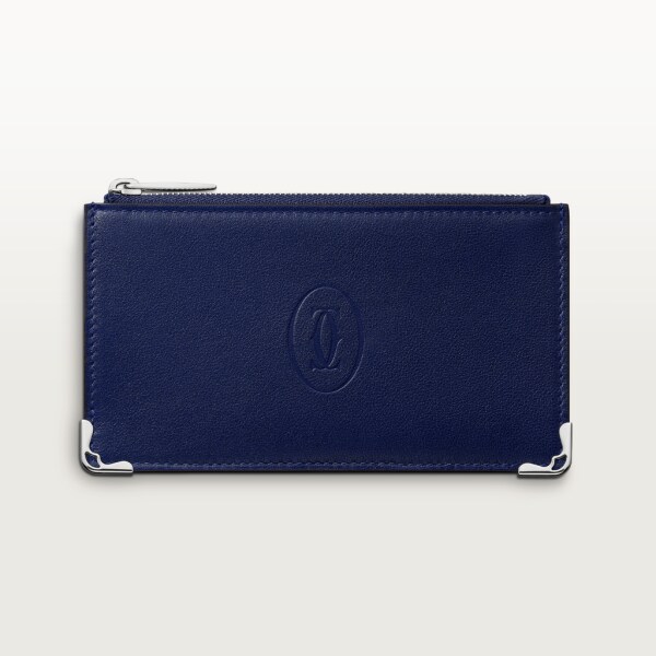 Zipped 5-credit card holder, Must de Cartier Lapis lazuli calfskin, silver finish