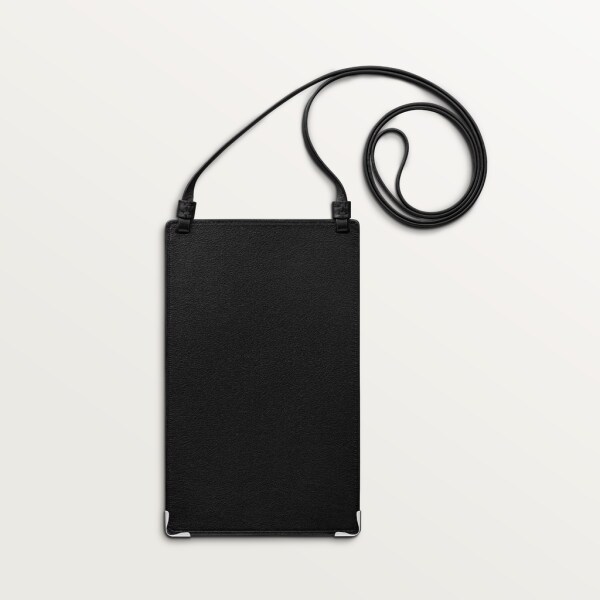 Smartphone pouch with card holder, Must de Cartier Black calfskin, palladium finish