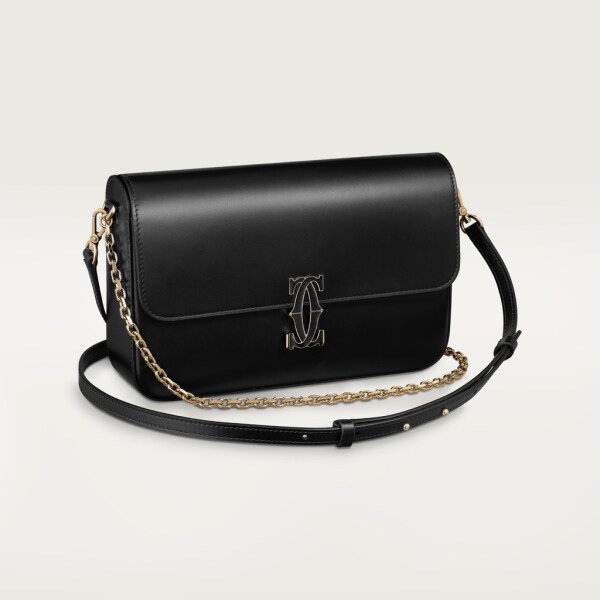 Chain bag  small model, Double C de Cartier Black calfskin, gold and black enamel finish