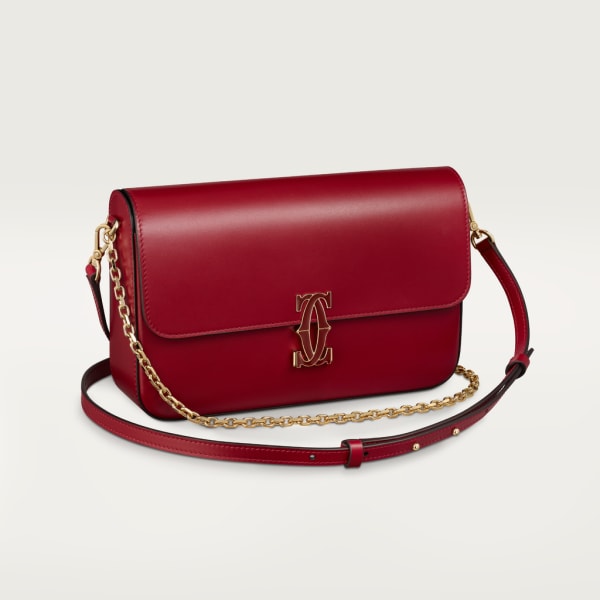 CRL1002310 Small model chain bag C de Cartier Cherry red calfskin gold and cherry red enamel finish Cartier