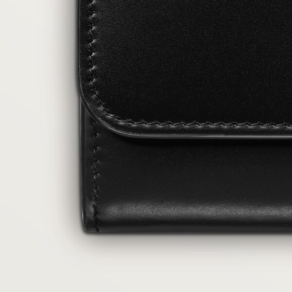 Mini wallet, Double C de Cartier Black calfskin, gold and black enamel finish