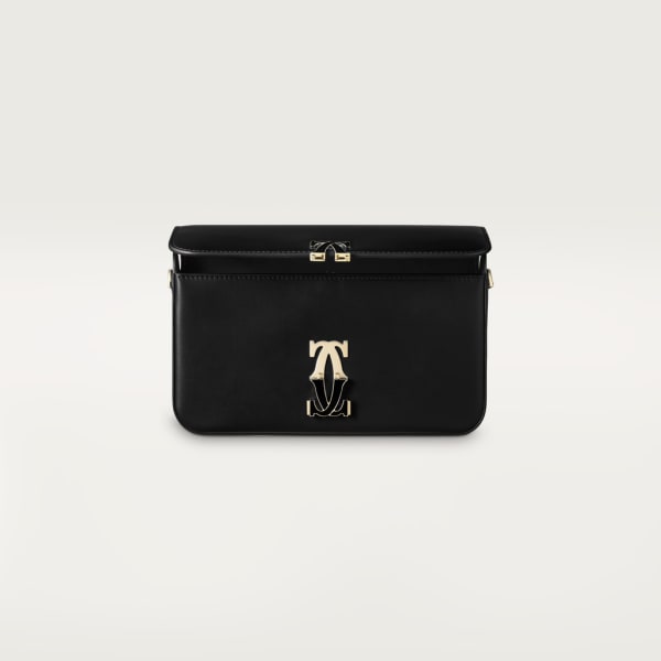Mini chain bag, C de Cartier Black calfskin, gold and black enamel finish