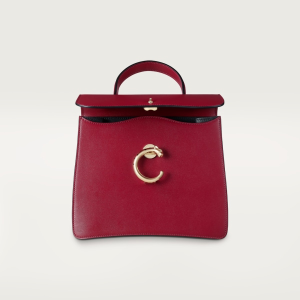 Top handle bag small model, Panthère de Cartier Cherry red calfskin, golden finish