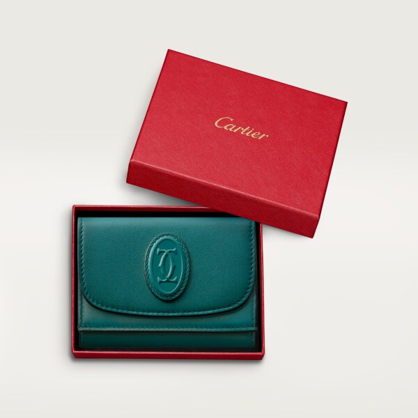 Trifold Wallet, Must de Cartier Peacock green calfskin, golden finish
