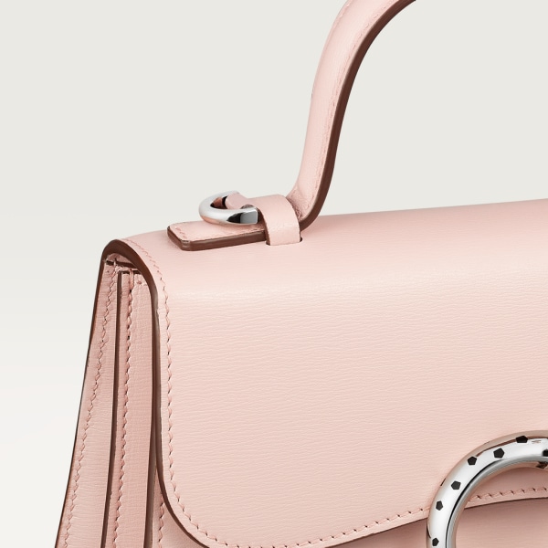 Top handle bag mini model, Panthère de Cartier Pale pink calfskin, palladium finish