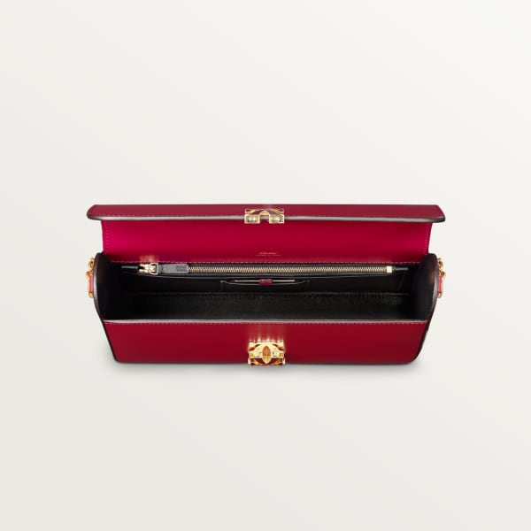 Small model chain bag, C de Cartier Cherry red calfskin, gold and cherry red enamel finish