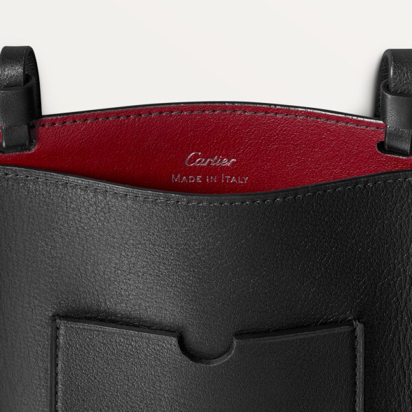 Smartphone pouch with card holder, Must de Cartier Black calfskin, palladium finish