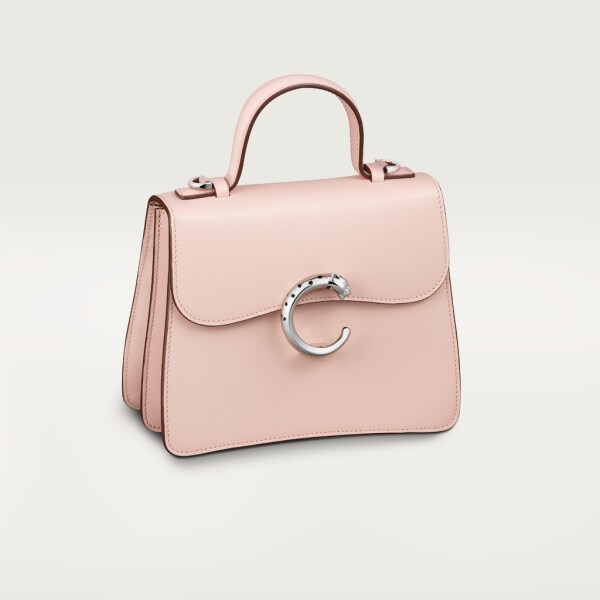 Top handle bag mini model, Panthère de Cartier Pale pink calfskin, palladium finish