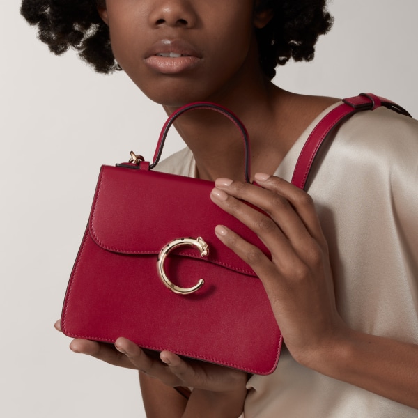 Panthère de Cartier mini top handle Cherry red calfskin, golden finish