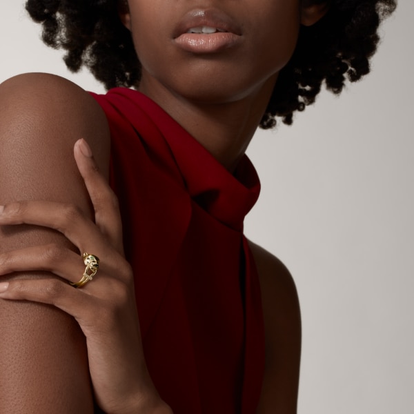 Panthère de Cartier ring, diamonds Yellow gold, lacquer, diamonds, tsavorite garnet