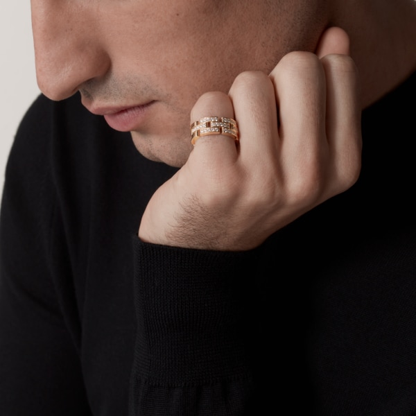 Maillon Panthère ring, three rows, semi-paved Rose gold, diamonds