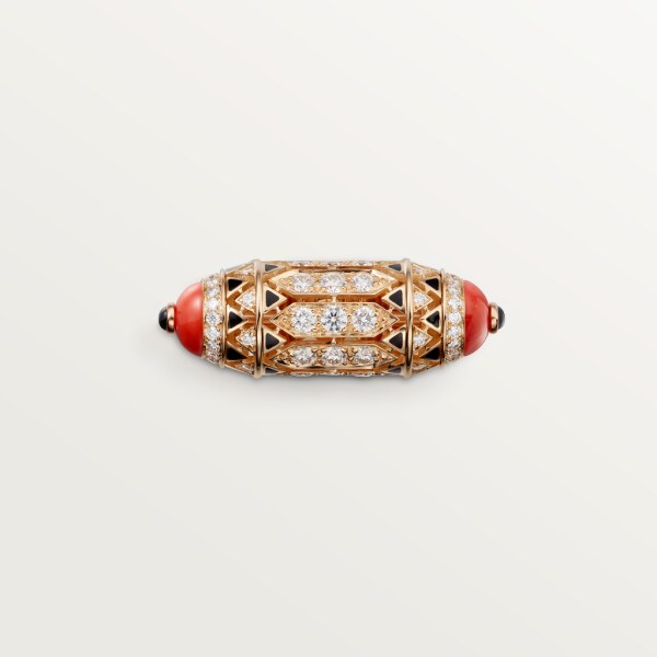 Geometry and Contrast ring Rose gold, coral, onyx, black lacquer, diamonds