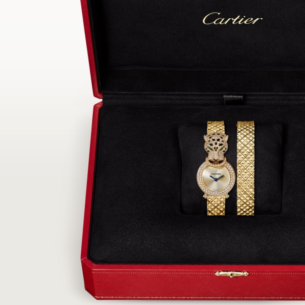 La Panthère de Cartier watch 23.6 mm, quartz movement, 18K yellow gold, diamonds, metal bracelet