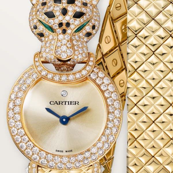 La Panthère de Cartier watch 23.6 mm, quartz movement, 18K yellow gold, diamonds, metal bracelet