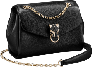 Chain bag mini, Panthère de Cartier Black calfskin and golden finish