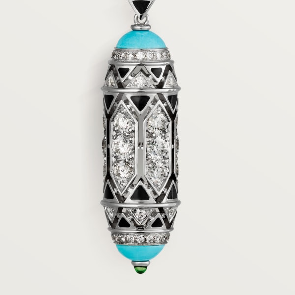 High Jewellery earrings White gold, turquoise, emerald cabochons, black lacquer, diamonds
