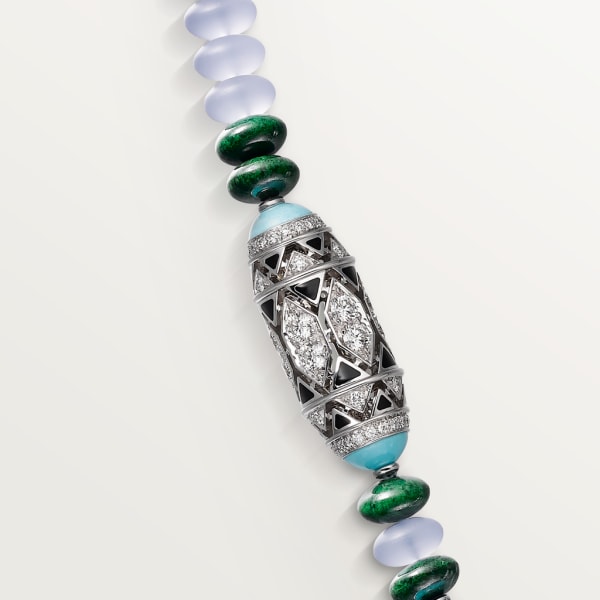 High Jewellery necklace White gold, chalcedony, skarn, turquoise, black lacquer, emerald cabochons, diamonds