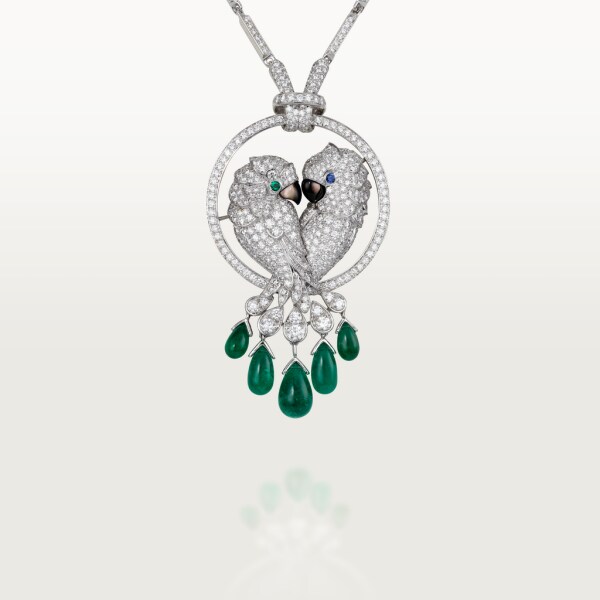 Les Oiseaux Libérés necklace White gold, emeralds, sapphire, mother-of-pearl, diamonds