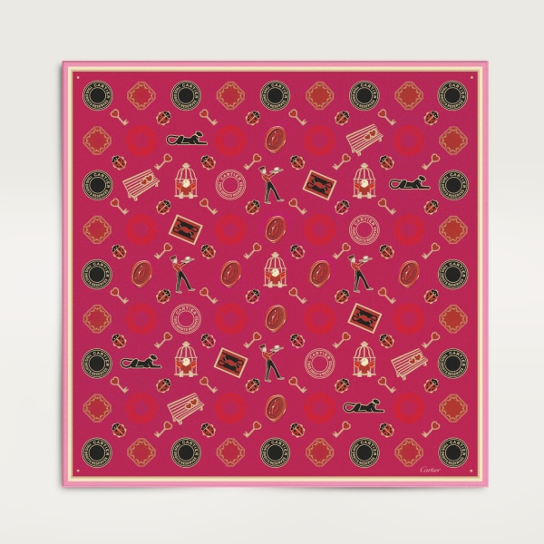 Diabolo de Cartier square 90 Fuchsia silk twill