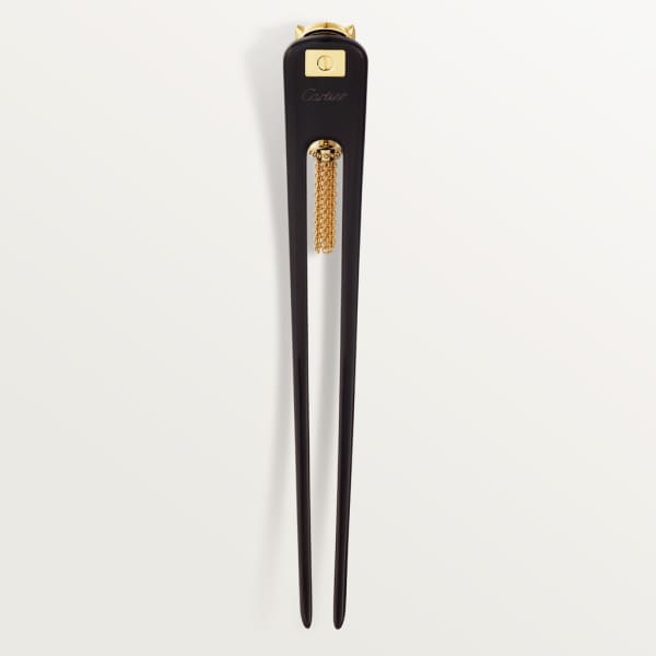 La Panthère hair pick Yellow gold, tsavorite, black lacquer, buffalo horn