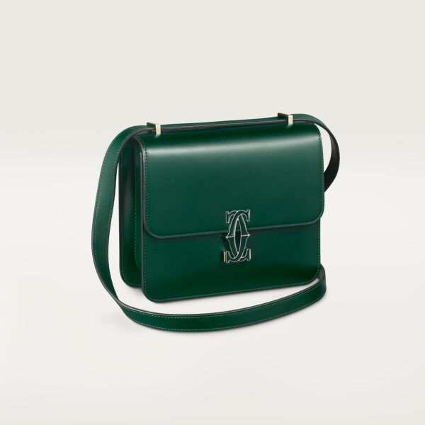 Mini model shoulder bag, Double C de Cartier Dark green calfskin, gold and dark green enamel finish