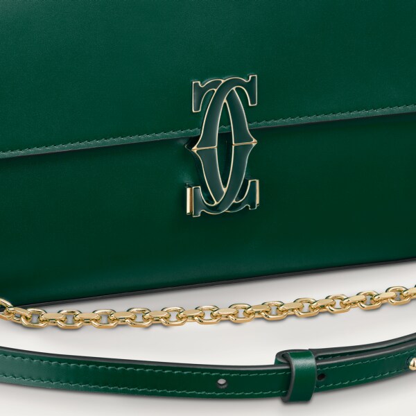 Chain bag small model, Double C de Cartier Dark green calfskin, gold and dark green enamel finish