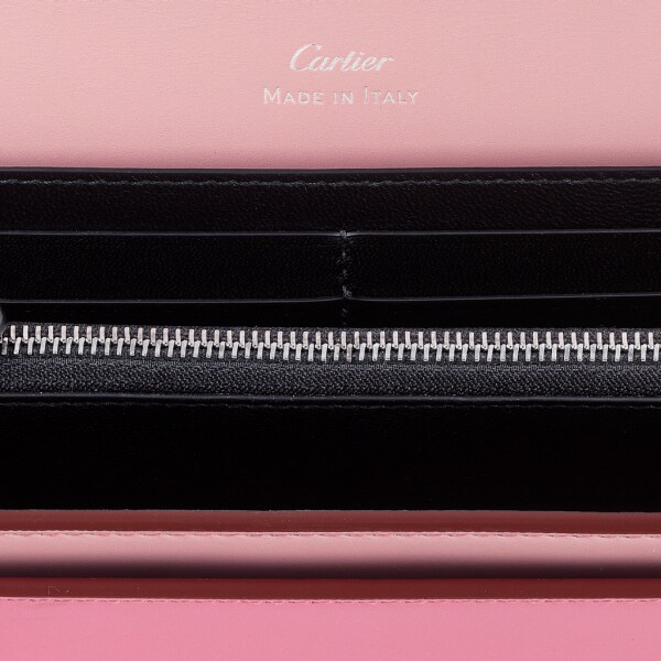 International wallet with flap, Double C de Cartier Two-tone pink/pale pink calfskin, palladium and pale pink enamel finish