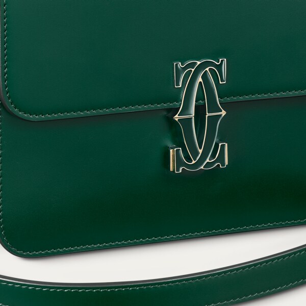 Mini model shoulder bag, Double C de Cartier Dark green calfskin, gold and dark green enamel finish